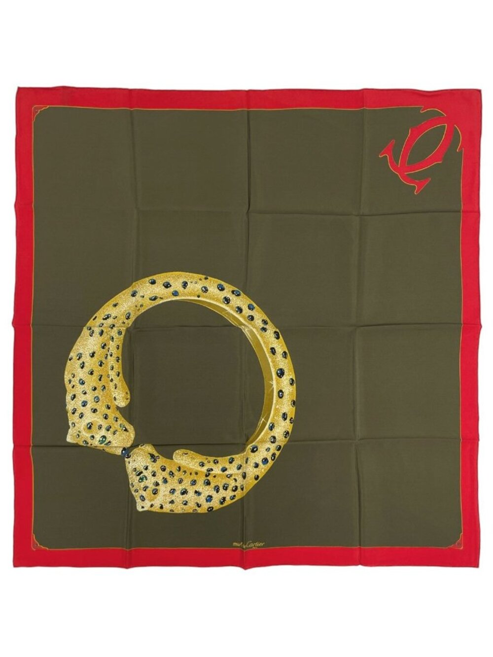 Cartier Scarf Panthere Silk Red Green